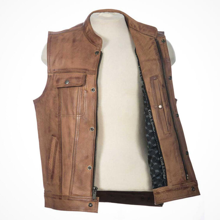 The Crank & Stroker motorcycle vest is a nostalgic leather riding vest