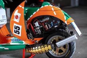 A custom Vespa PX 80 Mazda 787B tribute